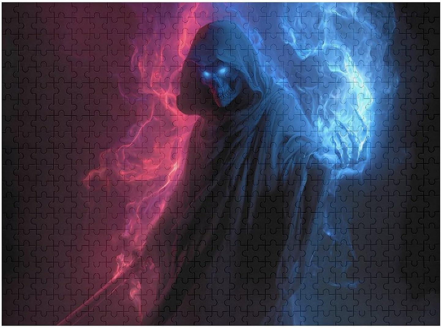 Gothic Grim Reaper Flame Skull Puzzles for Adults 500 PCS Wooden Jigsaw Puzzle Wall Decor Christmas