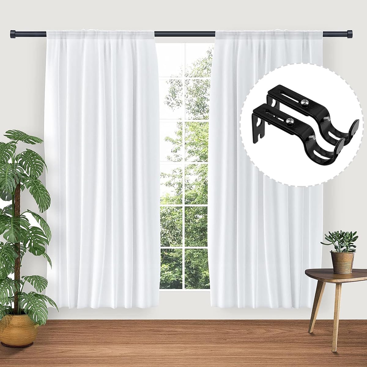 4 Staffe Per Asta Tende In Metallo Nero - Supporti Regolabili Con Viti E Tasselli, Raccordo Resistente Per Aste Fino A 2,5 Cm, Ideali Per Camera, Bagno E Soggiorno - 3