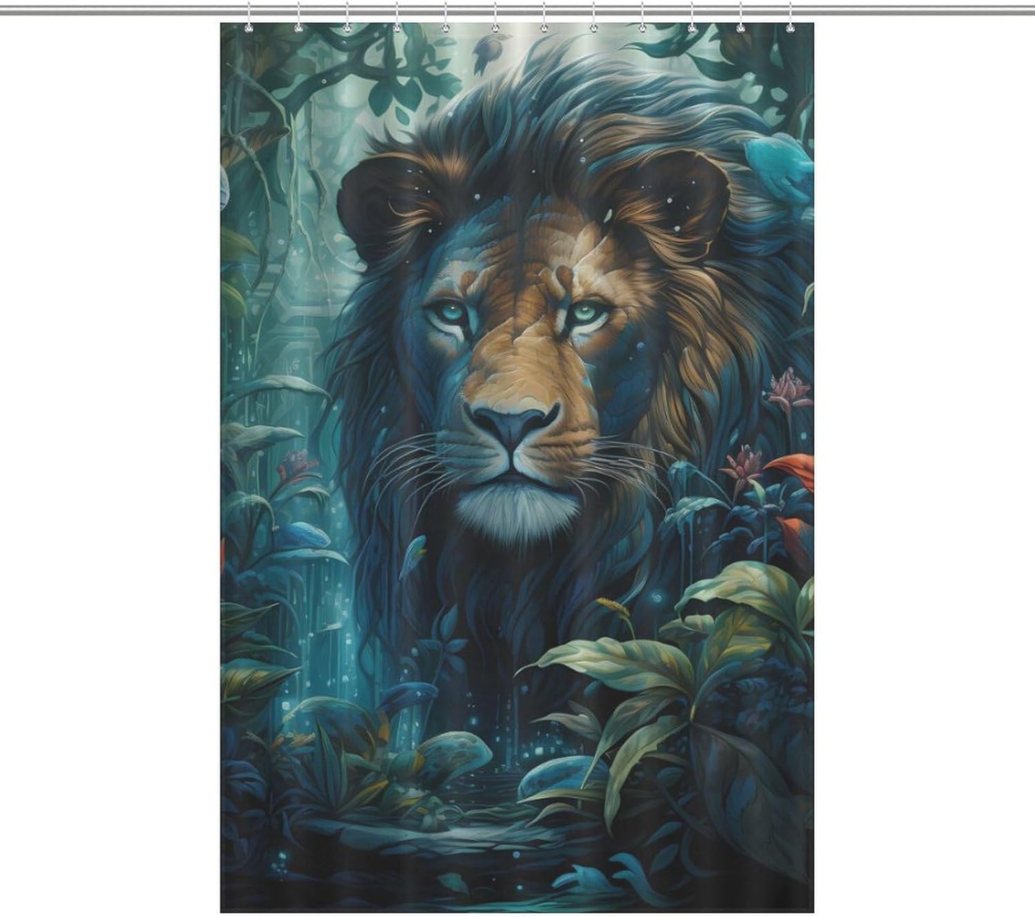 Tropical Rainforest Animal Lion Funny Shower Curtains Washable Bath Curtain Liner with Hooks for Bathroom Bath Tubs