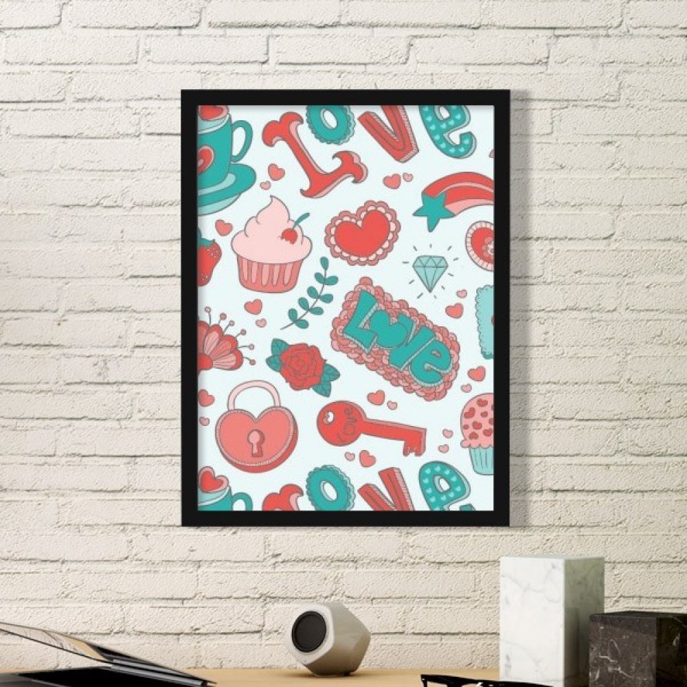 Cadre photo Amour Saint Valentin - Illustration fraise et rose pour déco romantique