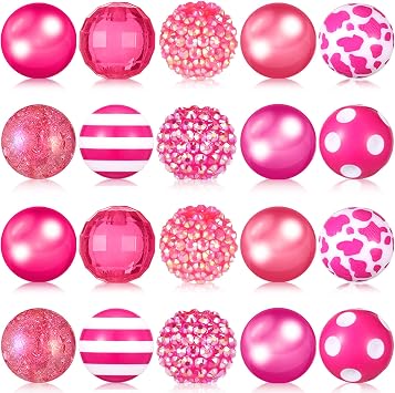 Ferreve 20 Pcs Chunky Bubblegum Beads 20mm Focal Pen Large Rhinestone Pearl Beads for DIY Beadable Pen School Jewelry Making Keychain Craft MakingHot Pink
