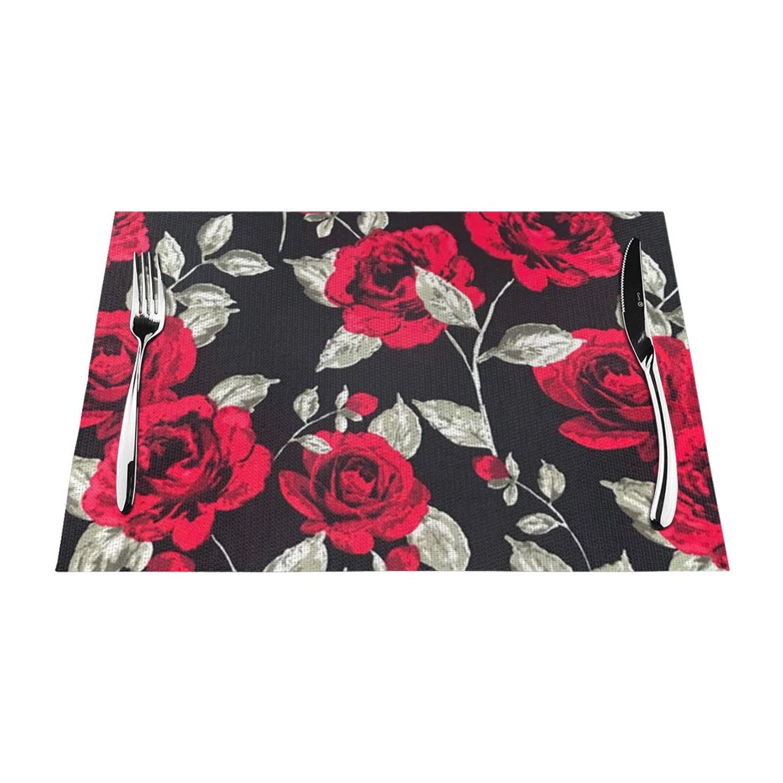 Sets de table anti-chaleur roses rouges pour repas de fête en famille