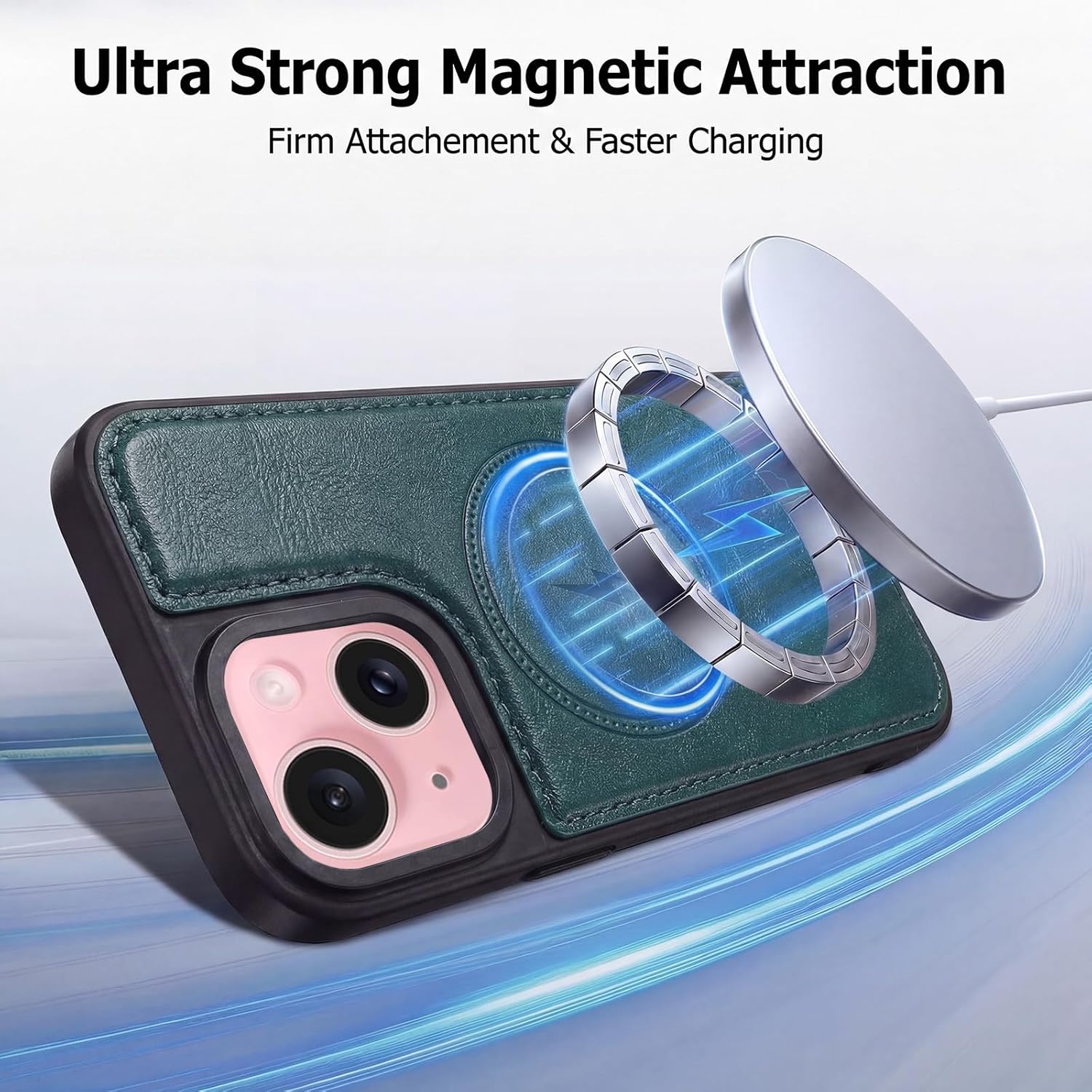 Compatible with Magsafe 3 in 1 Detachable iPhone 15 Wallet Case with Card Holder, PU Leather Handbag Phone Purse with Zipper, RFID Blocking Strap Lanyard Kickstand Magnetic Phone Cover