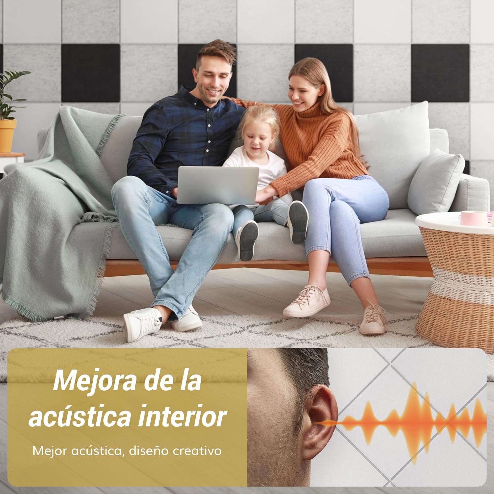 TONOR 18 PCS Paneles AcúSticos Adhesivos Cuadrados, 30 x 30 x 0,9 cm, Aislamiento AcúStico con Baldosas Murales de PoliéSter de Alta Densidad para Paredes, Techos y Puertas, Blanco