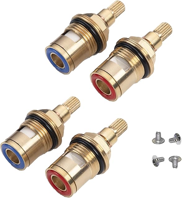XFLYP 2 Pair Universal Replacement Tap Valves Brass Ceramic Disc Cartridge Insert Gland Quarter Turn 1/2" Inner Faucet Valve for Bathroom Kitchen Tap (Blue & Red)