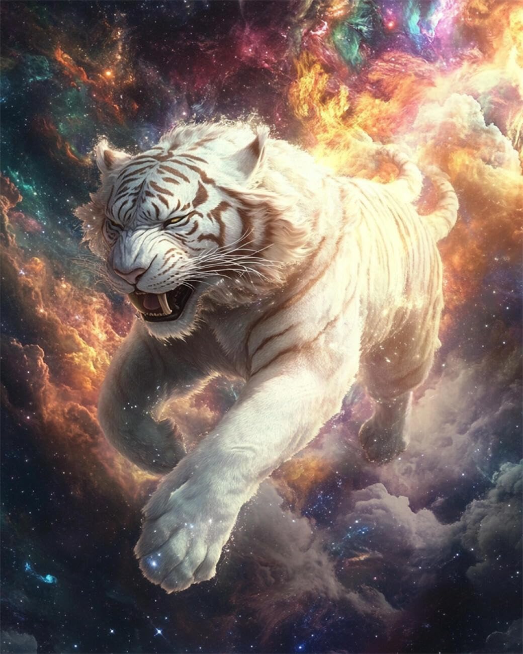 RKFLGEW DIY Seed Bead Embroidery Kits Starry Sky and White Tiger 40x50cm