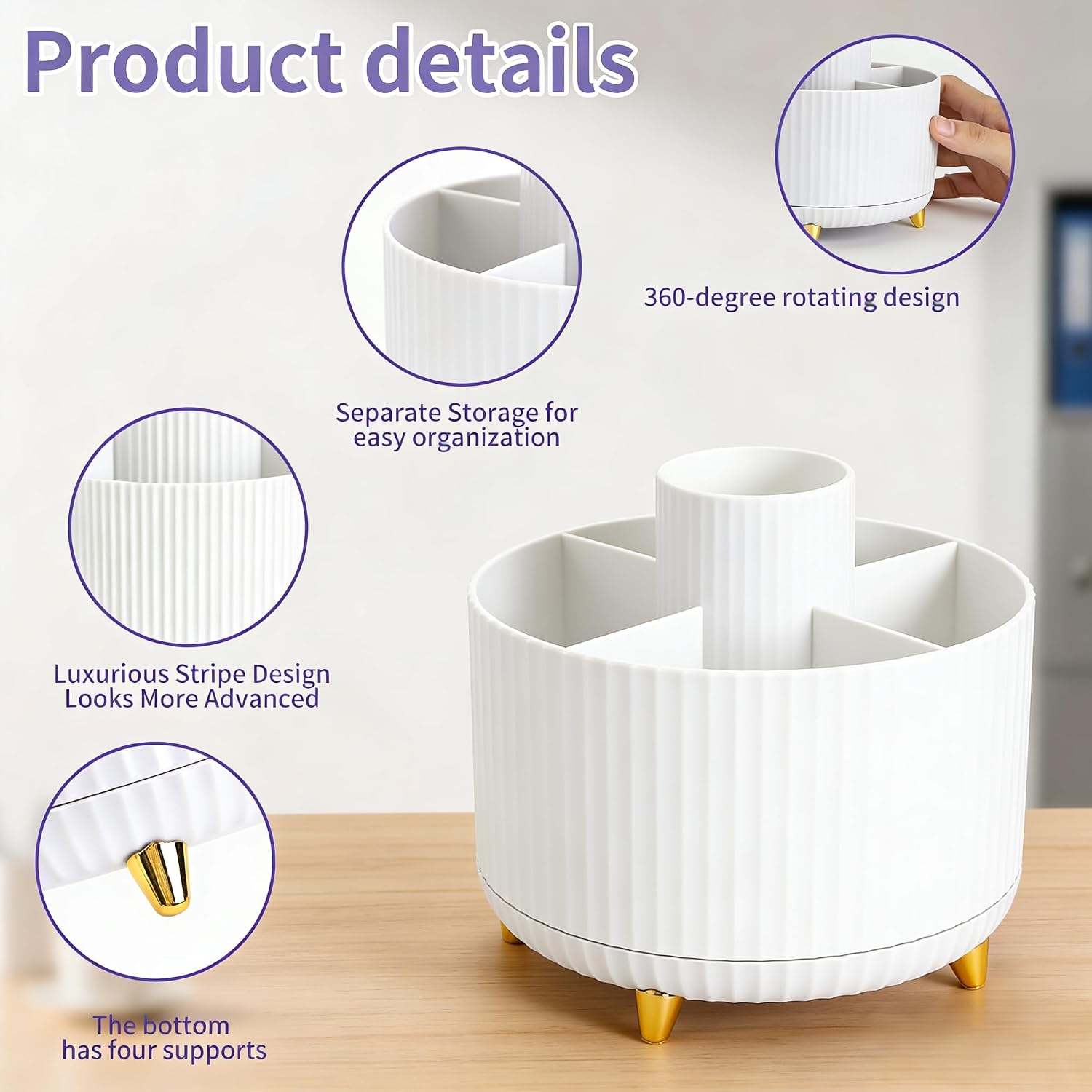 Camelmother 360°Rotating Pen&Pencil Holder For Desk With 5Slots Cute Office image 3