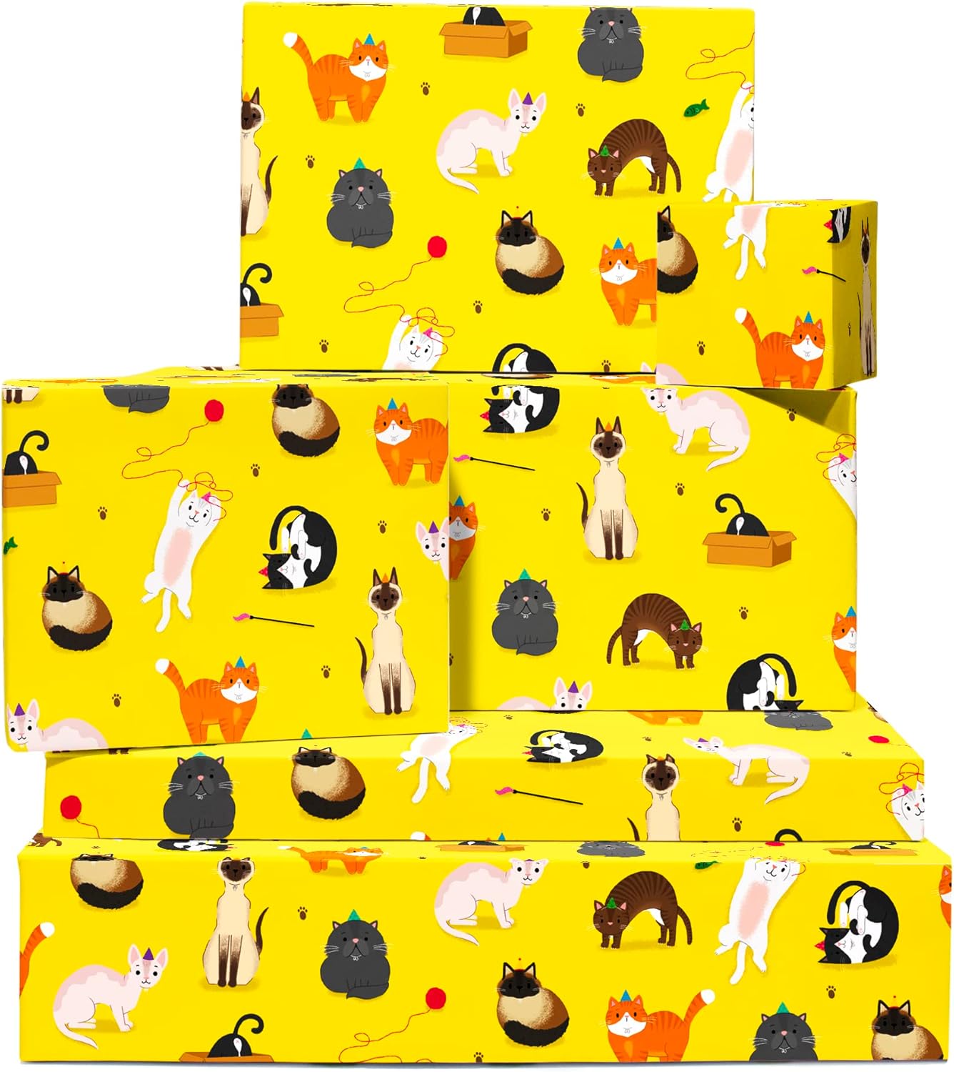 CENTRAL 23 Cat Wrapping Paper for Kids 6 Sheets of Yellow