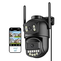 Reobiux Telecamera Wi-Fi Esterno,Doppio Obiettivo 6MP,2.4, 5Ghz,Videocamera Sorveglianza,Ethernet,360°PTZ,Visione Notturna,Audio Bidirezionale,Rilevamento Persone,Cavo per patii, giardini, garage,IP66