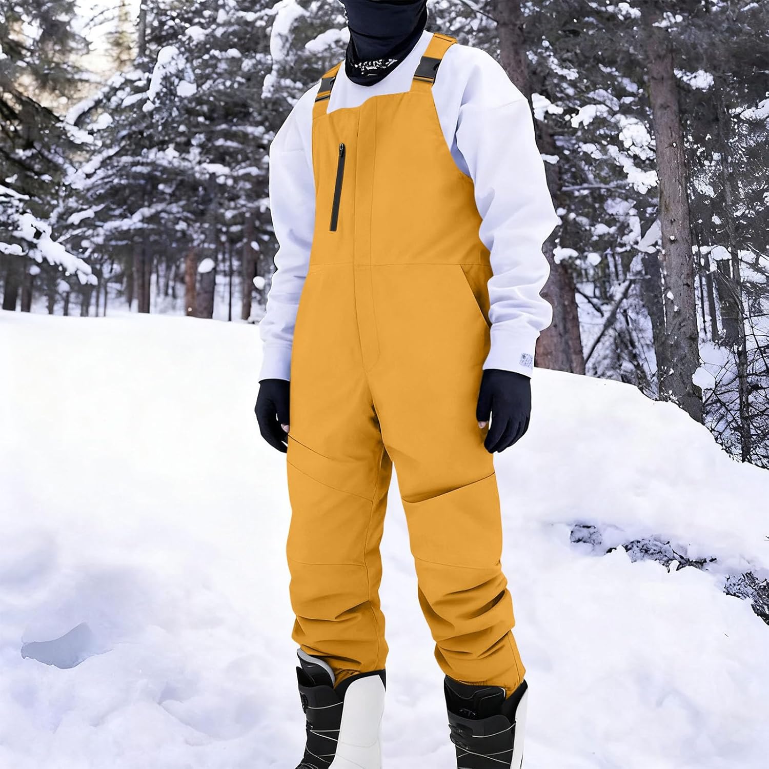 Mens Snow Bibs Insulated Ski Overalls Waterproof Windproof Snowboarding Snow Bibs Overalls for Climbing Hiking Sports Yellow