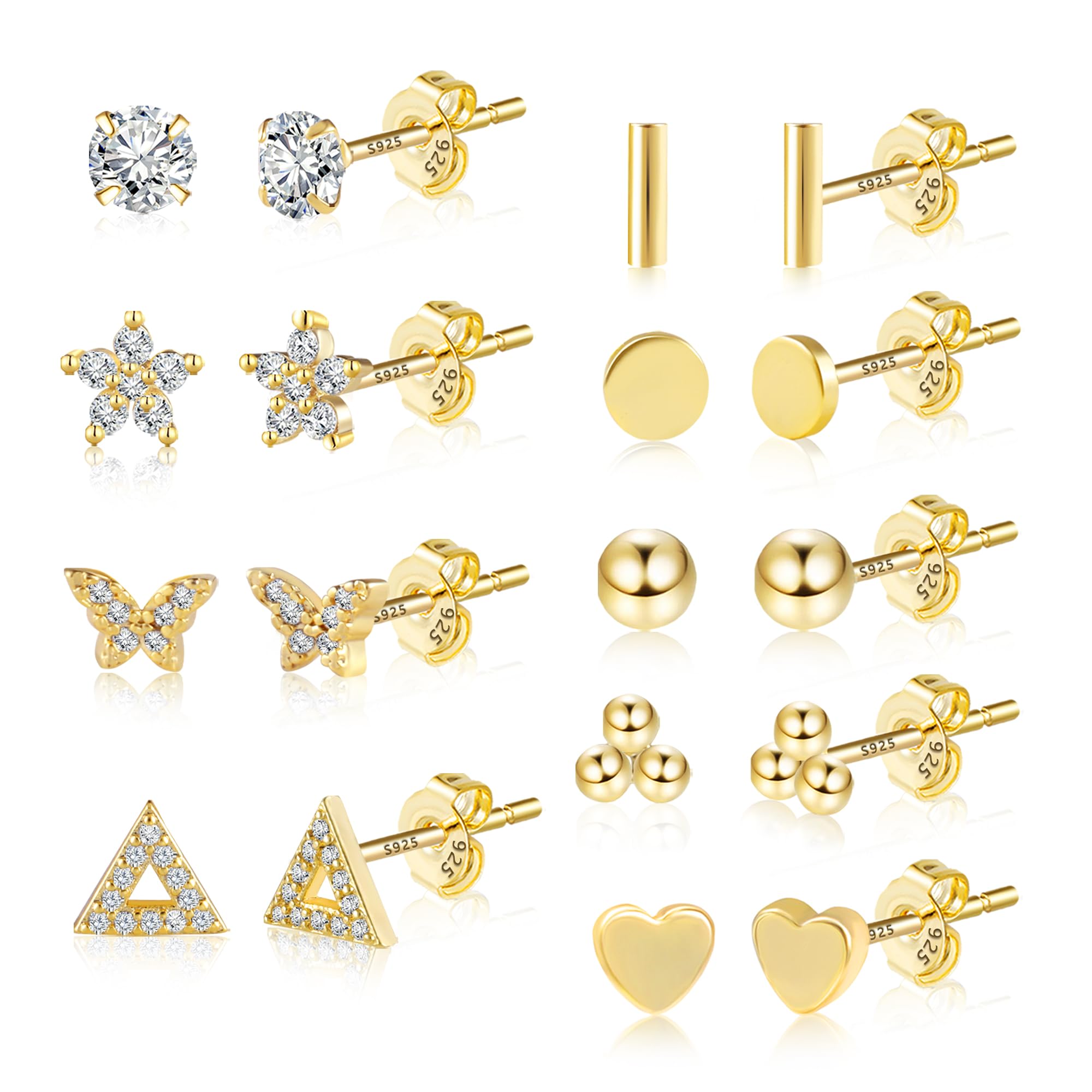 Kleine Ohrstecker Set Damen Gold Silber 925 Multipack Piercings OhrsteckSet | KISSPAT Kleine Ohrstecker Set Damen Gold Silber 925 Multipack Zirkonia Herz Kugel Pad Schmetterling Piercings Hypoallergen