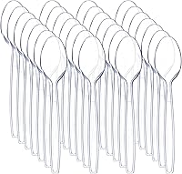 Liacere 360 Clear Heavy Duty Plastic Spoons 6.7 Inch - Disposable Cutlery for Parties, Restaurants & Events