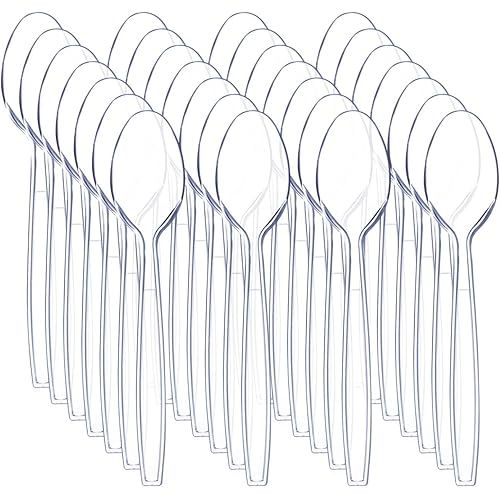 Liacere 360 Pieces Clear Plastic Spoons - Heavyweight Disposable Spoons-6.7inch Heavy Duty clear Cutlery - Plastic Utensils - Perfect for Chrismas Parties and Restaurants for Spring