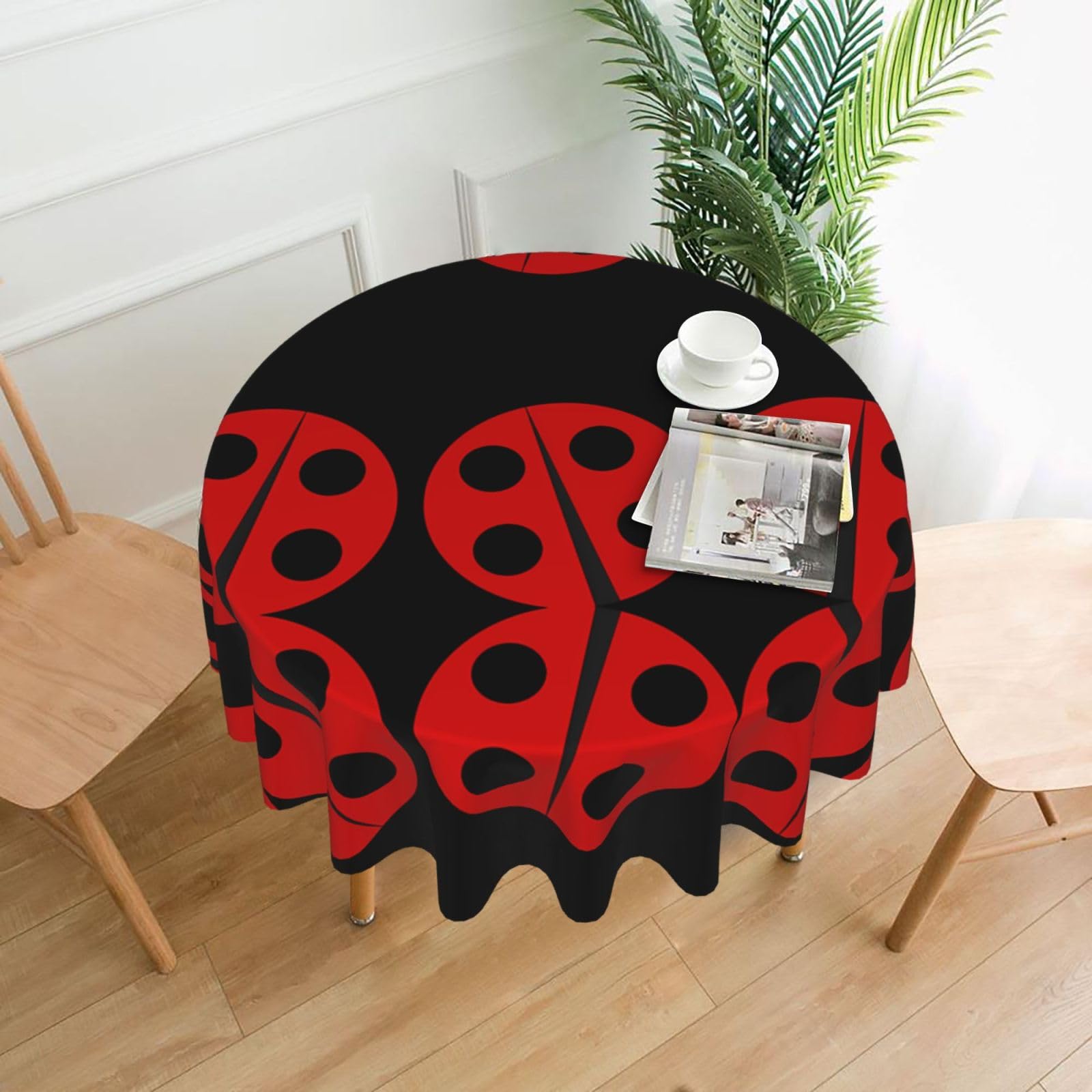 hhxvcv Cartoon Ladybug Round Tablecloth – Dining Table Cover