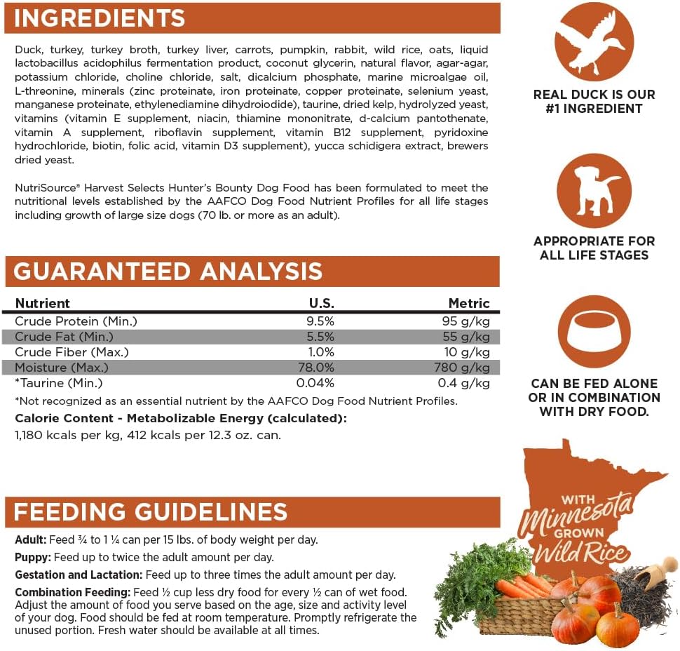 NutriSource Harvest Selects Hunter's Bounty Dog Cans, Premium Wet Dog Food, 12.3 Ounce (Pack of 12)