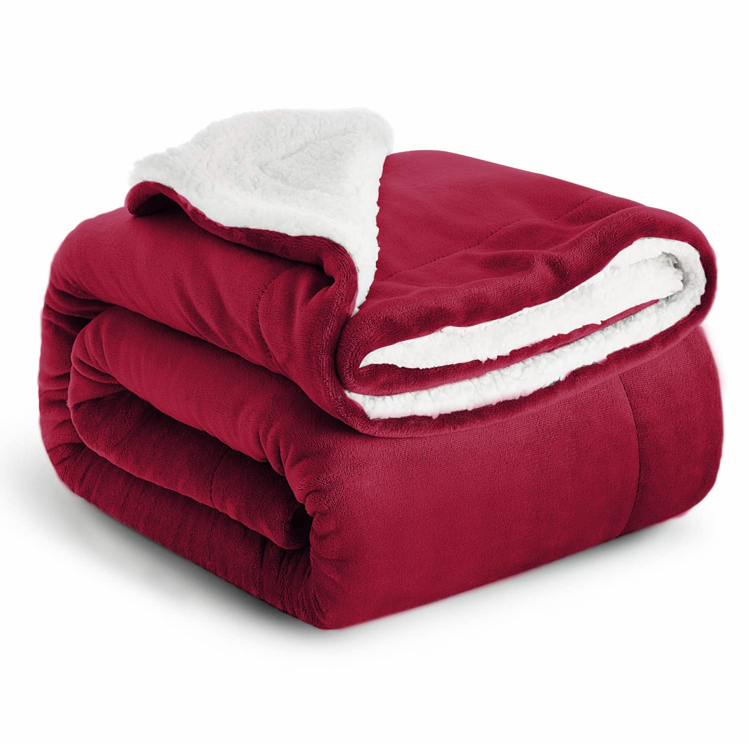 Ir Imperial Rooms Burgundy Sherpa Fleece Blanket Bed Throws Blankets For Sofas Soft Fluffy Thick Blanket Reversible Microfiber Throw (, Queen (200 X 240 Cm))