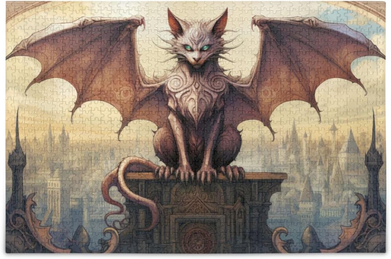 Ornate Gothic Gargoyles Jigsaw Puzzles 1000 Pieces Wooden for Adults Teen Kids Families DIY Leisure Game 29.5 × 19.7 in