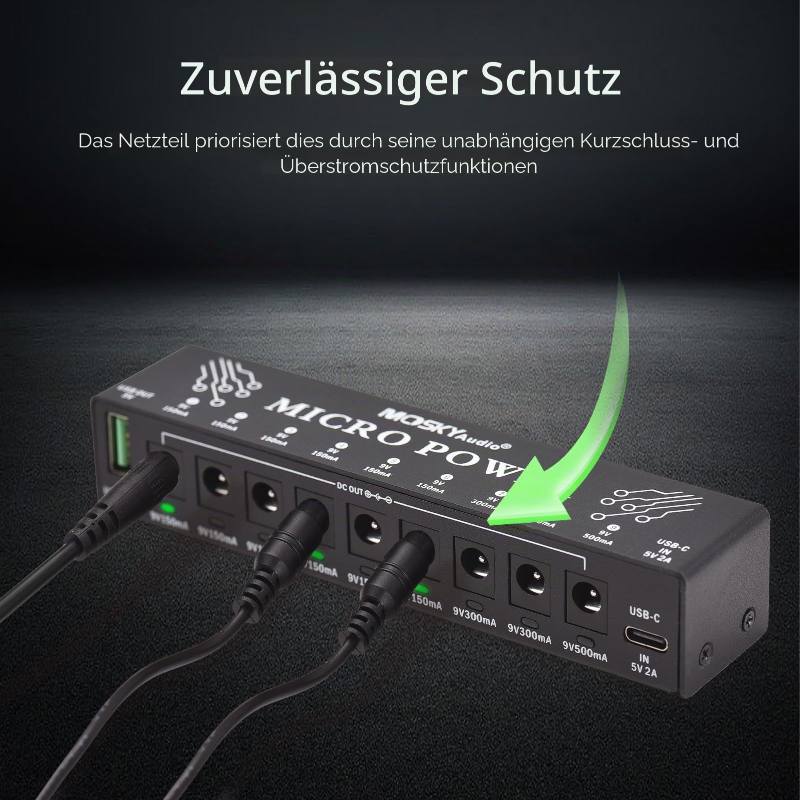 Btuty 10-Kanal Gitarre Pedal Netzteil mit unabhängigem Kurzschlussschutz LED Leistungsanzeige 9 DC-Ausgänge und 1 USB-Ausgang für Gitarren-Effektpedal Andere Musikgeräte