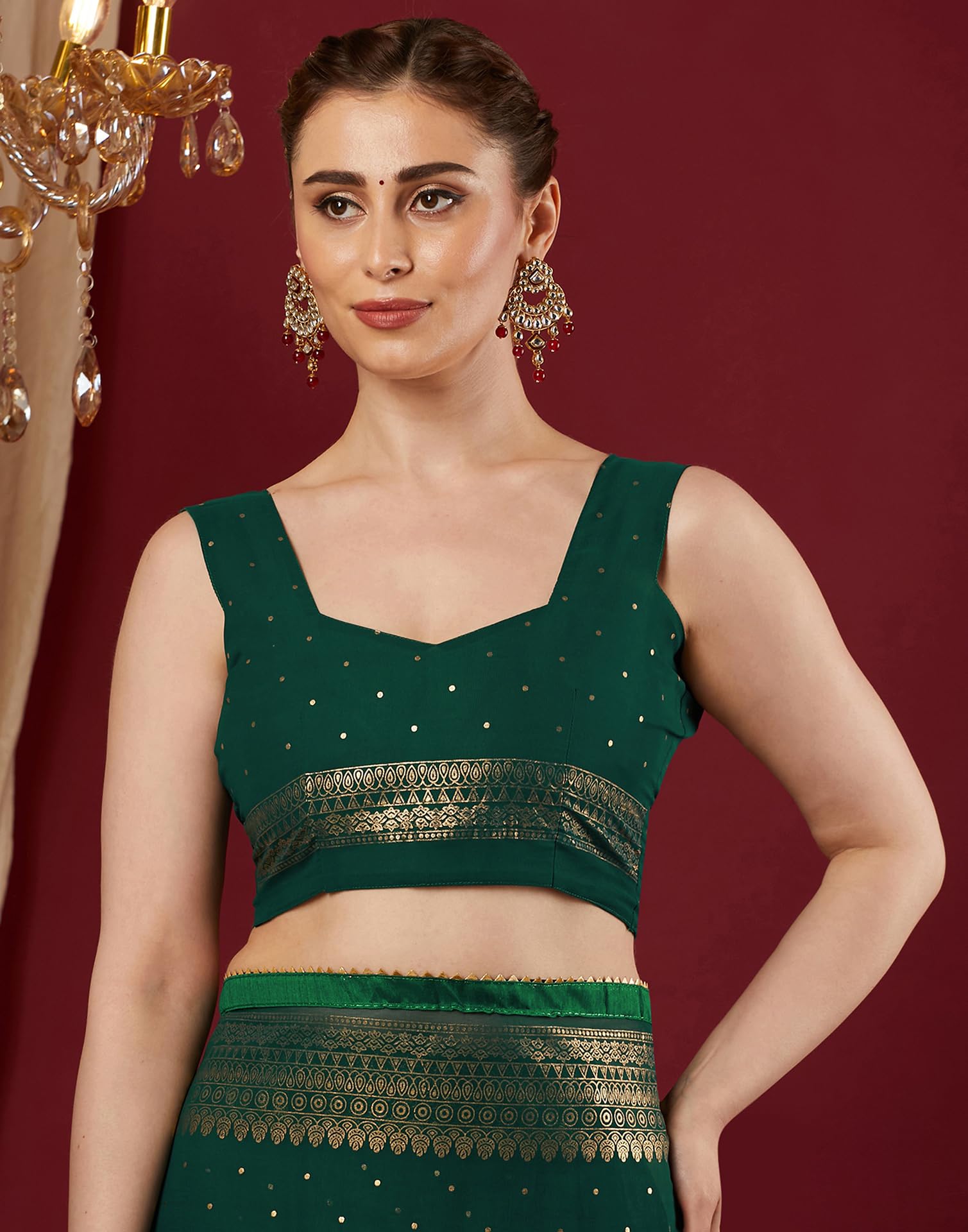 SIRIL Women's Georgette Foil Printed Saree with Unstitched Blouse Piece (4402S3154_Dark Green) - Image 5 thumbnail