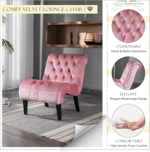 Miniatura 4 de KINFFICT Sillón decorativo de terciopelo para sala de estar, silla de ocio moderna con respaldo copetudo, silla auxiliar sin brazos para interiores,