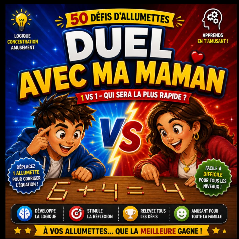 Duel avec ma maman : 50 défis d’allumettes – Jeu 1 contre 1 pour enfants et famille | Logique, réflexion et amusement