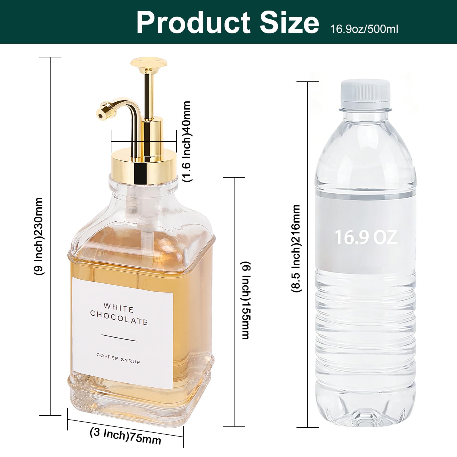 Dispensador de jarabe de café para barra de café, botellas de jarabe de vidrio transparente con bomba, dispensador de jarabe de arce recargable, accesorios de barra de café y organizador, 500