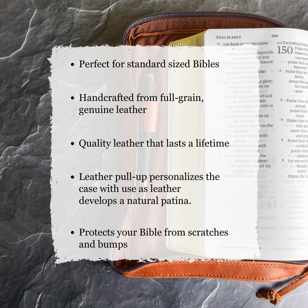 Funda para Biblia de cuero natural de grano completo con cremallera, hecha a mano