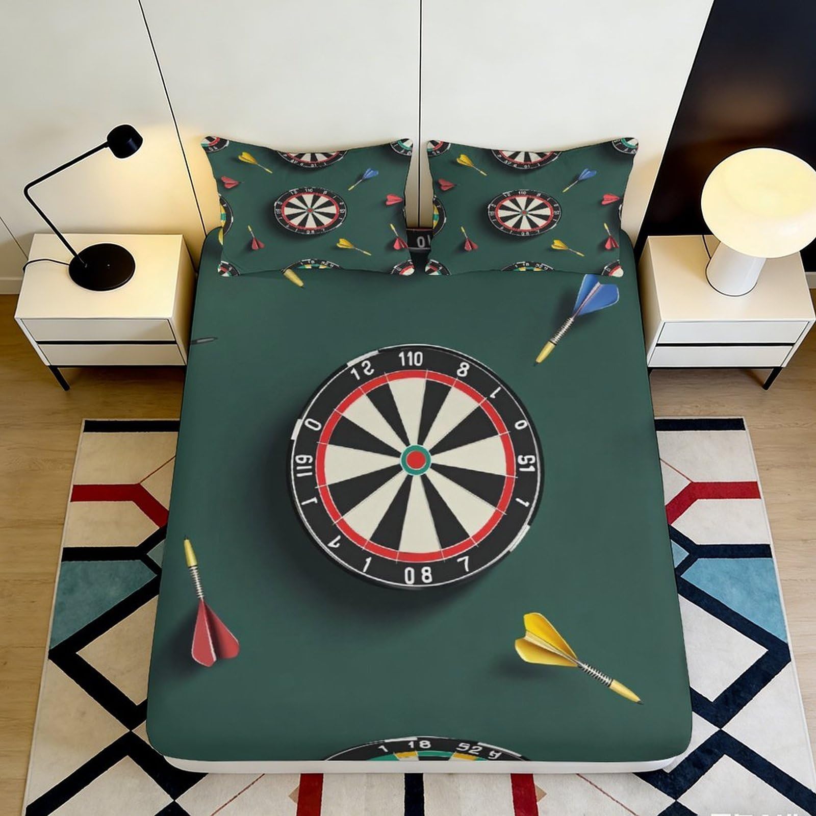 3D Printed Dartboard Fitted Sheet Microfiber Soft Breathable Darts Bed Cover for Bedroom Guest Room Decor Protection 90x200x25cm