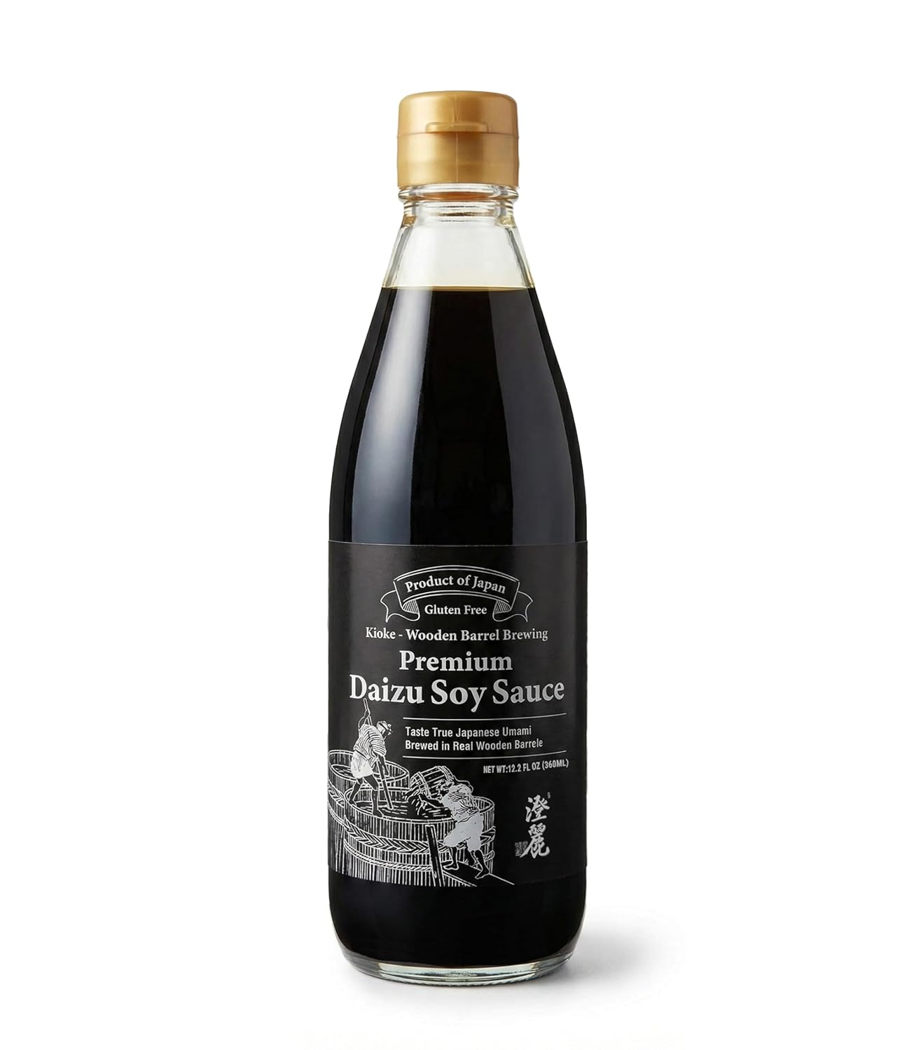 SUMIRE Premium Gluten Free Soy Sauce - Authentic "Kioke" Wooden Barrel Brewed in Japan - Rich Umami Dipping Sauce for Sushi & Sashimi - Non-GMO, No Wheat, Vegan, 12.2 fl oz (360ml)
