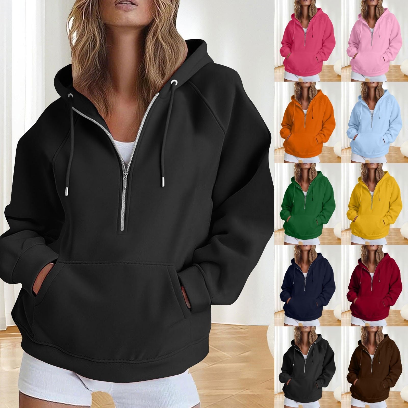 Hoodie Damen Reißverschluss Hoody Oversize Hoodies Sweater Leicht Hoodie Damen Große Größen Sport Kapuzenpullover Warm Winter Kapuzenpulli Langarm Hoodies Rundhals Mit Kapuze Sweatshirt