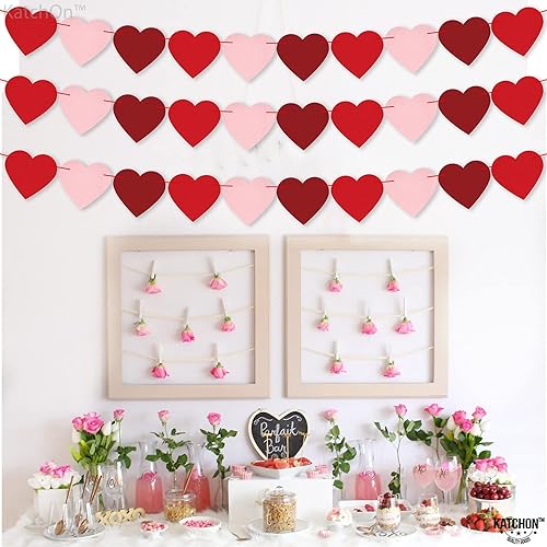 Miniatura 8 de KatchOn, Guirnalda de corazón de fieltro, 8.2 pies, sin bricolaje, rosa para decoraciones de fiesta de compromiso, pancarta de aniversario para