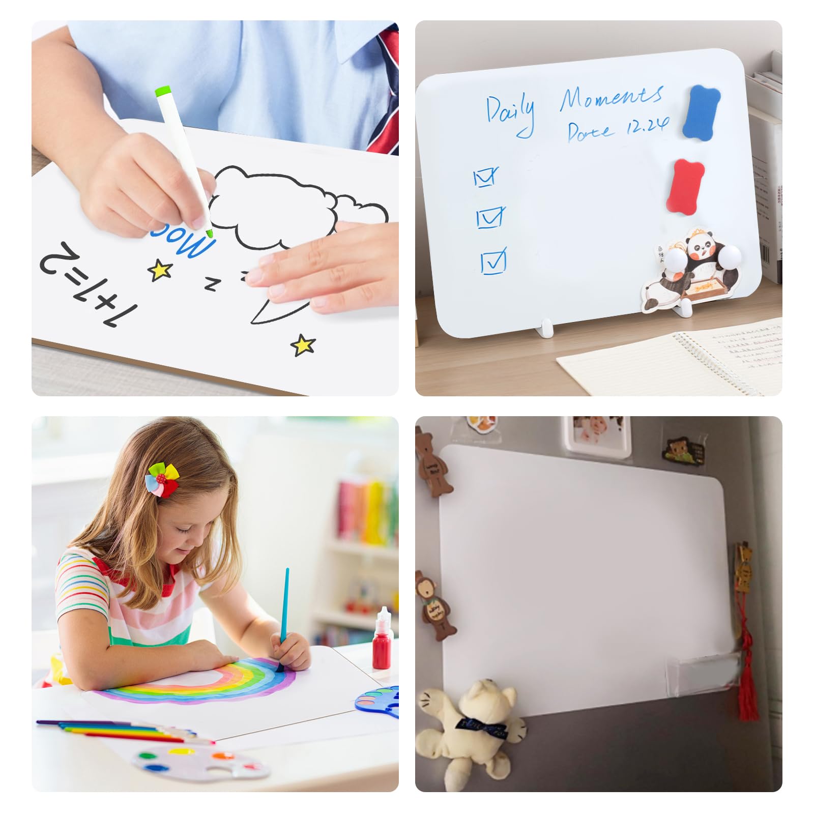 2 Piezas Pizarra Blanca, A3 Pizarra Blanca de Borrado en Seco de Doble Cara, Portátil Whiteboard, con 6 Pizarras Blancas de Rotulador y 2 Borradores para Aula, Hogar y Oficina