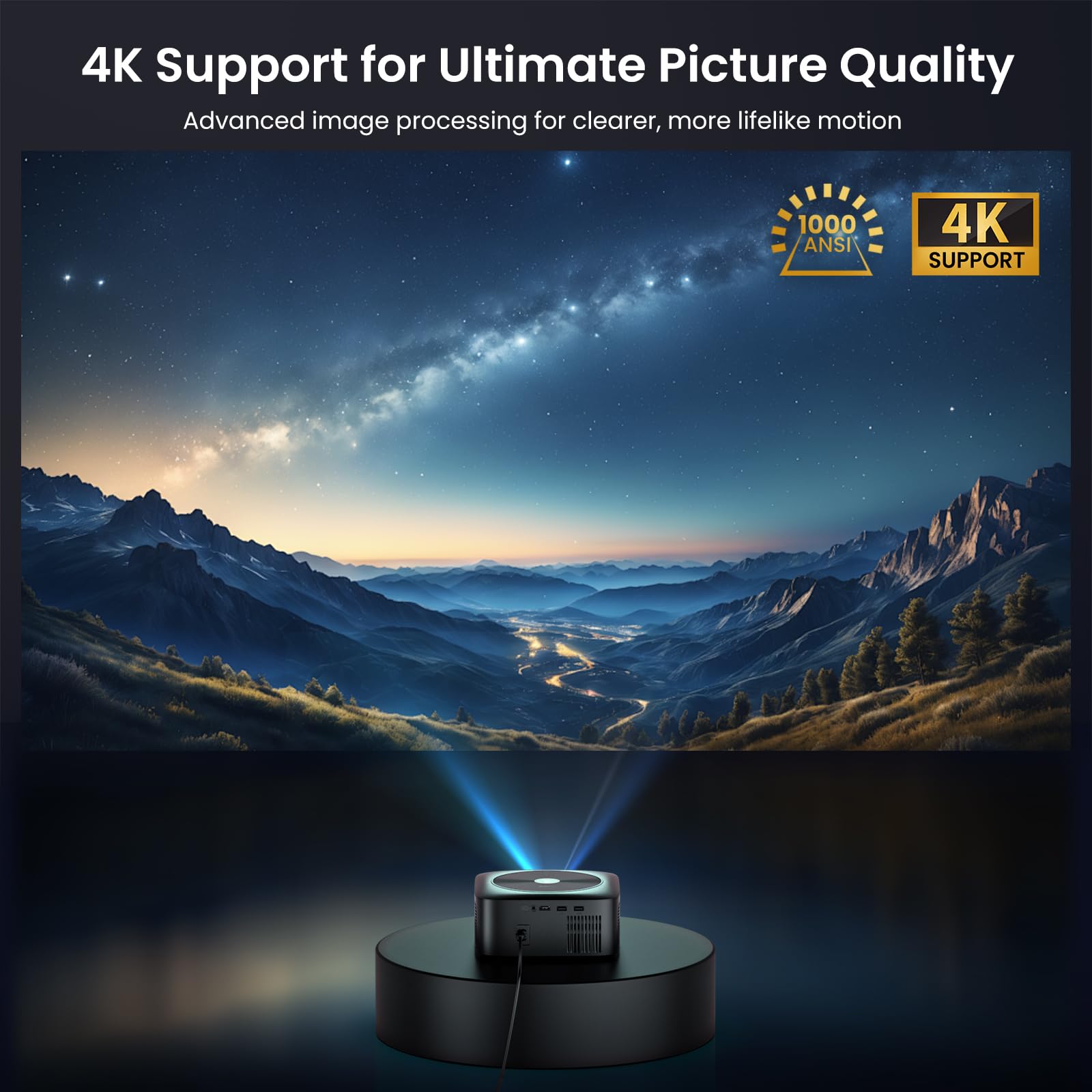 1500 ANSI Official Licensed Google TV Smart Projector, HAPPRUN 4K Full HD Home Theater with Auto Focus, Dolby Sound, Wi-Fi Bluetooth, Built-in Apps, Compatible with Phone & PC, Indoor & Outdoor Use