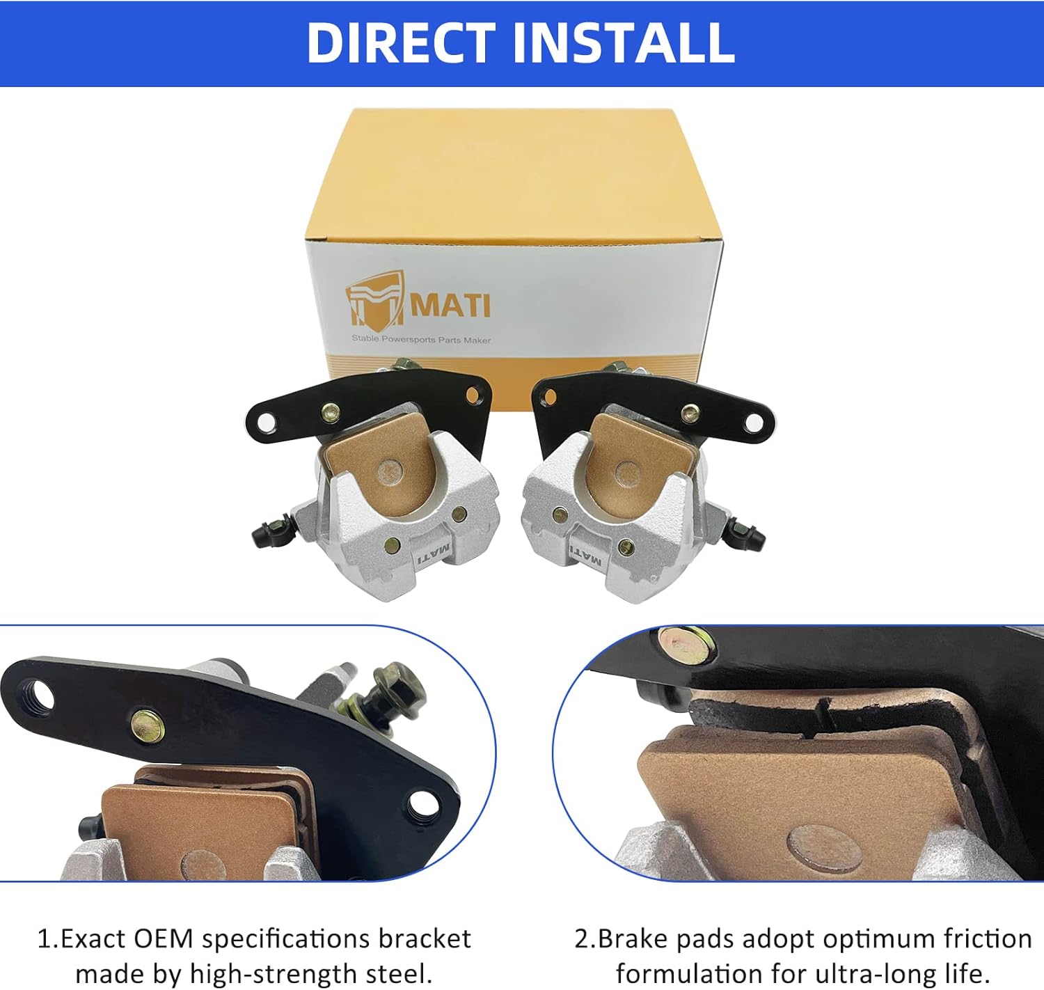 M MATI Front Left Right Brake Calipers & Pads for Yamaha Banshee Big Bear Grizzly Kodiak Raptor Warrior Wolverine YFM 125 250 350 400 450 660 YFZ350 3GD-2580T-01-00 3GD-2580U-01-00