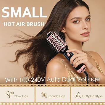 Aleath Hair Blow Dryer Brush for Travel: 2026 Gifts for Women - Small Hot Air Brush with Auto Dual Voltage - Fast Blowout Brush European International Travel Essentials