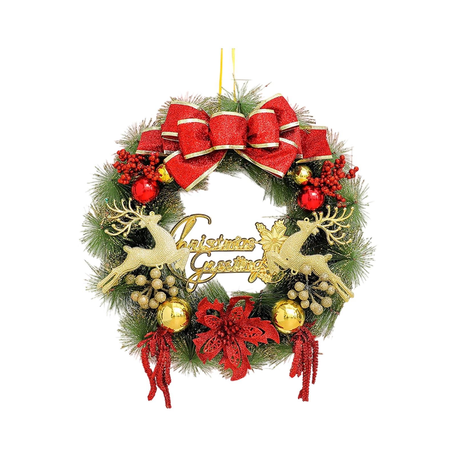 Tsophreniq White Merry Christmas Pine Wreath Garland Front Door Wall Hanging Artificial Holiday Decor For Home Party Ornaments Dark Green Christmas Wreath Merry Front Door Ornament Wall Artificial Pine Garland