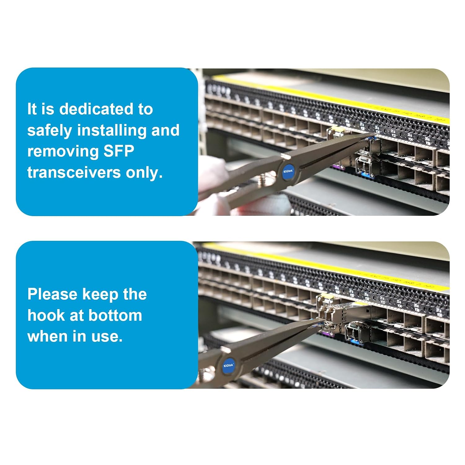 10Gtek SFP Module Extractor Tool - Professional SFP Transceiver Installation & Removal Tool with Metal Hook, Compatible with Network Switch, Router, Server Rack
