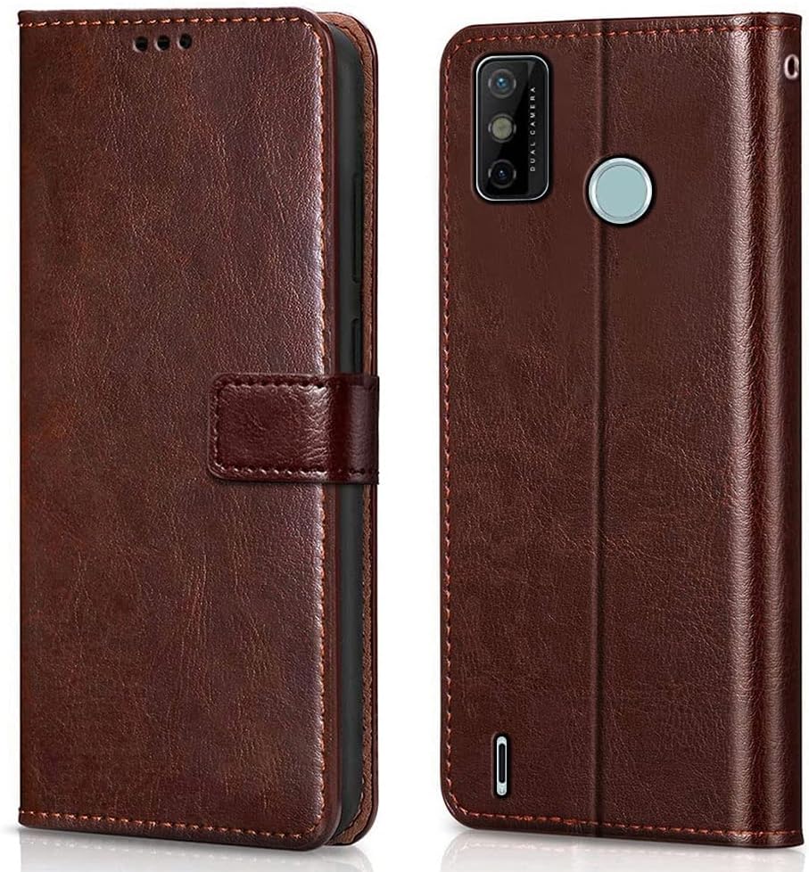 Cute Click Shockproof Vintage Flip Back Cover for Tecno Spark Go 2020 - Brown