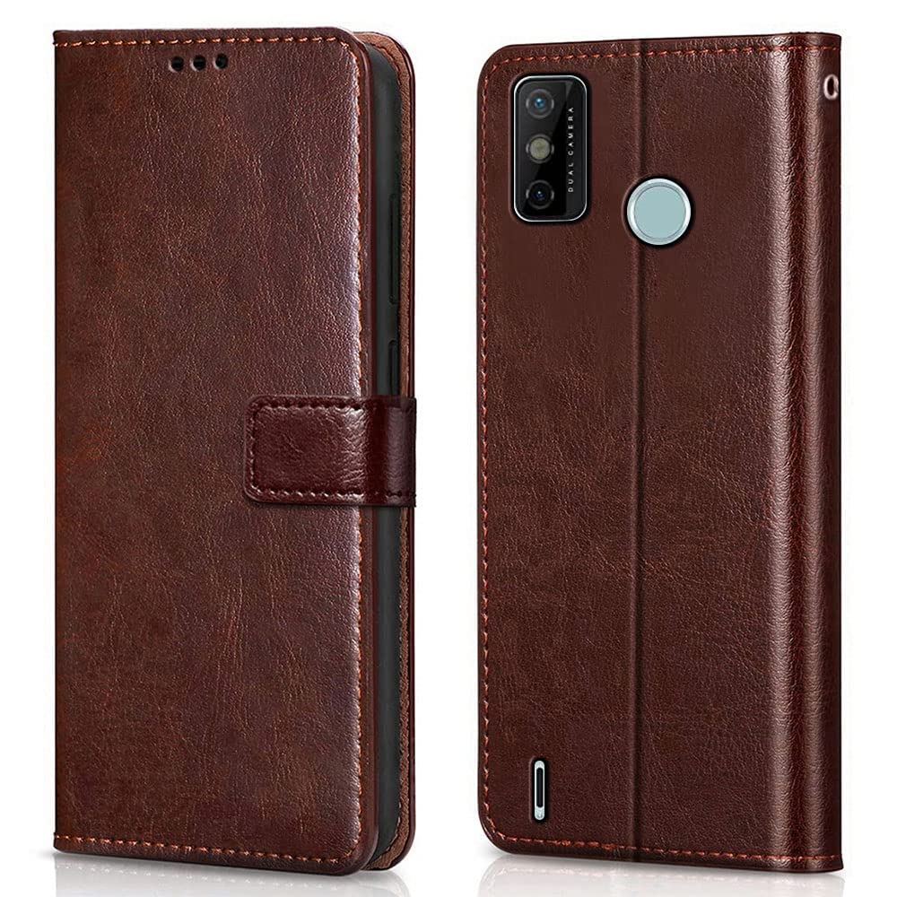 Cute Click Shockproof Vintage Flip Back Cover for Tecno Spark Go 2020 - Brown