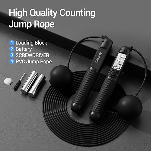 Miniatura 7 de UMAY Weighted Cordless Jump Rope, Adjustable Length Ropes Ropeless with LCD Counter Display for Women Kids, Smart Skipping Rope with Ball for Burn
