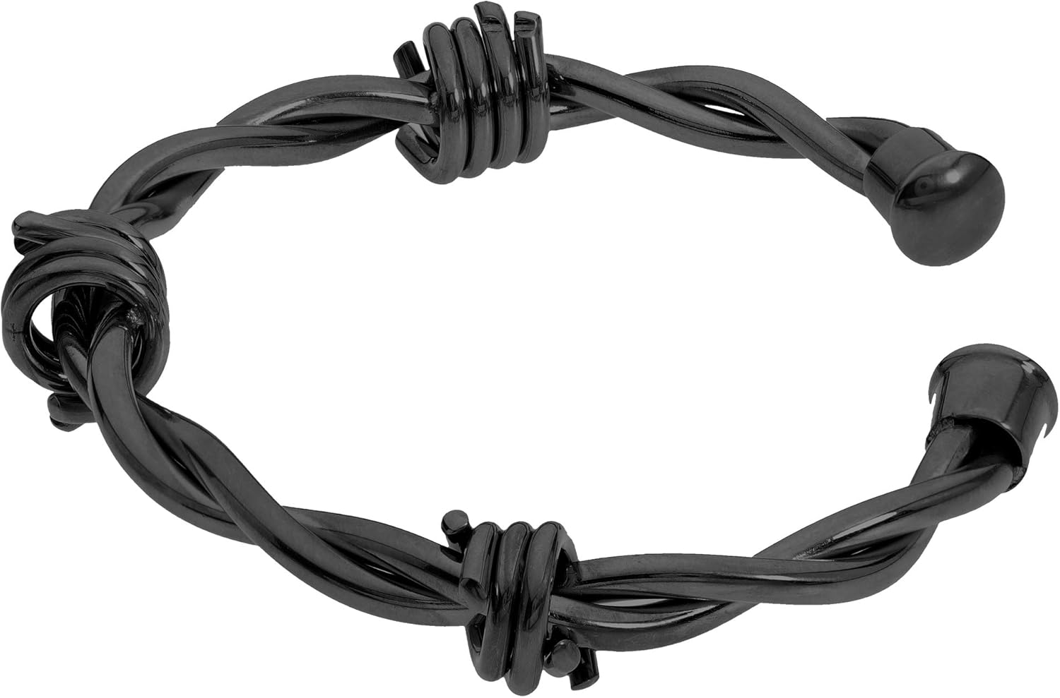 Metro Jewelry Open Stainless Steel Barbed Wire Bangle Bracelet for Men with Black or Rose Gold Ion Plating and Capped Ends 11mm Wide 8.25 Inches Long - Image 3