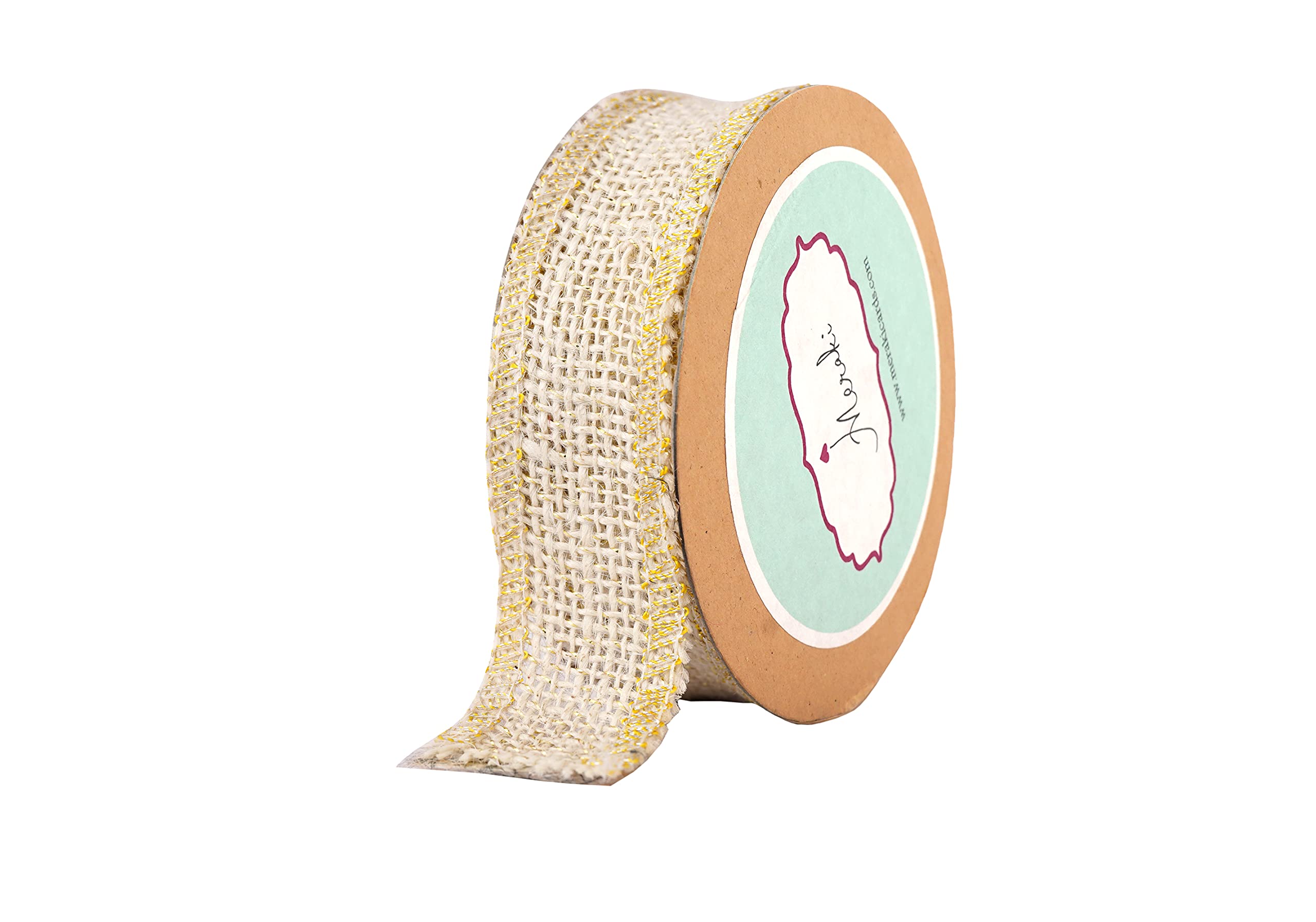 Meraki Cards White and Gold Jute Ribbon with Gold Edging (W: 1inch, L: 5yards)