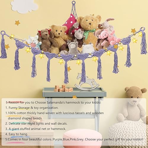 Miniatura 2 de Salamanda Red de animales de peluche o hamaca con calcomanía de pared y luz LED de estrella, hamaca de juguete bohemia colgante de red de