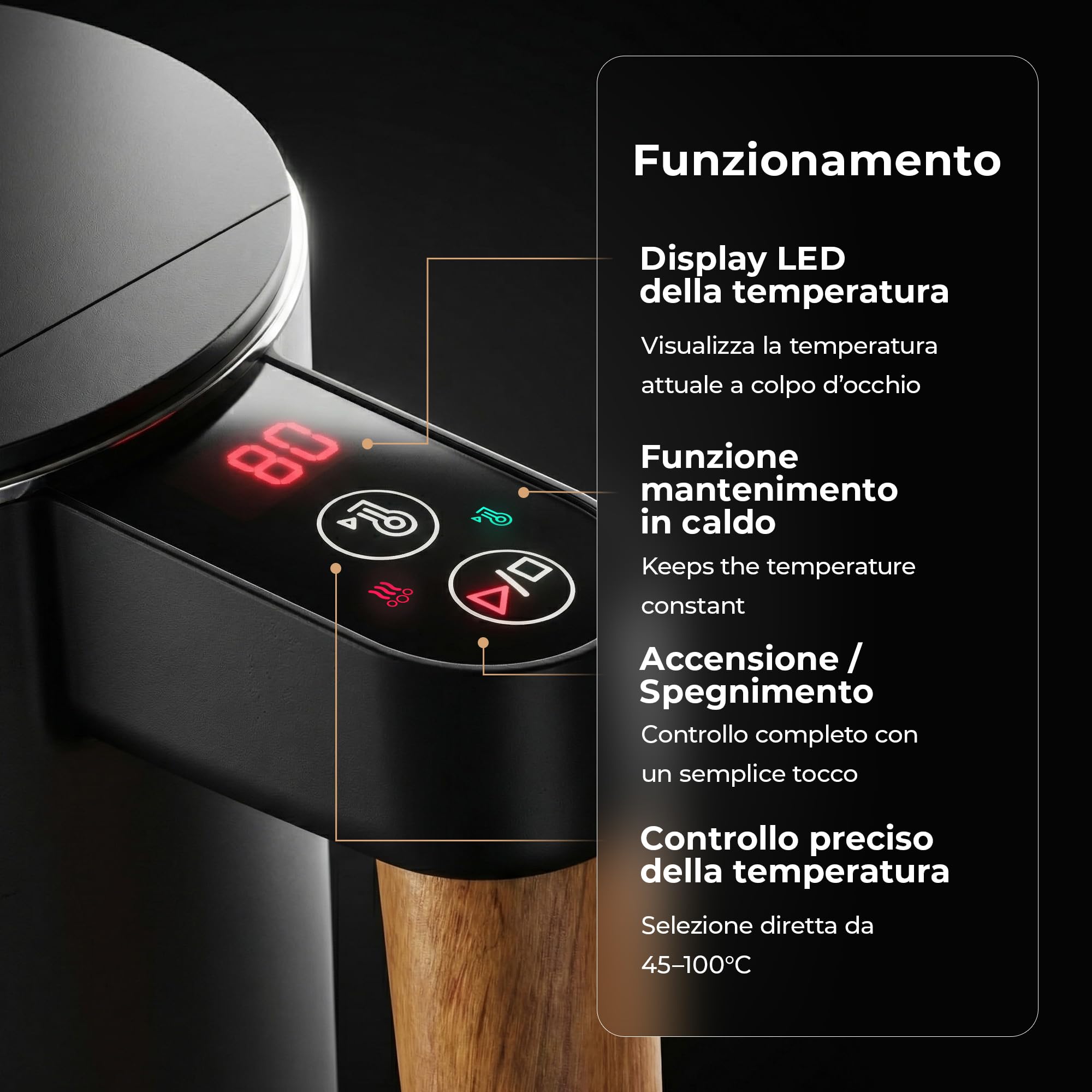BALTER Bollitore elettrico temperatura regolabile, Acciaio Inox, 45 °C - 100 °C, kettle, doppia parete, senza BPA, 1,5 l, 2200 W, nero