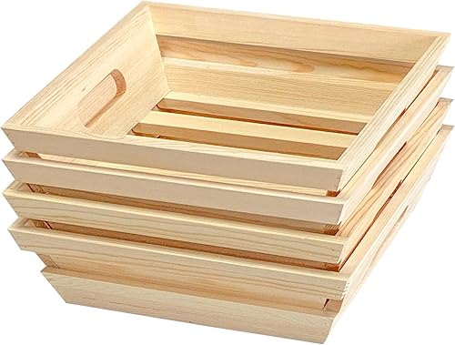 Miniatura 3 de Paquete de 4 cajas cuadradas de madera de 10 pulgadas, bandejas de madera sin terminar, almacenamiento para manualidades (exterior 10 x 10 x 2.6