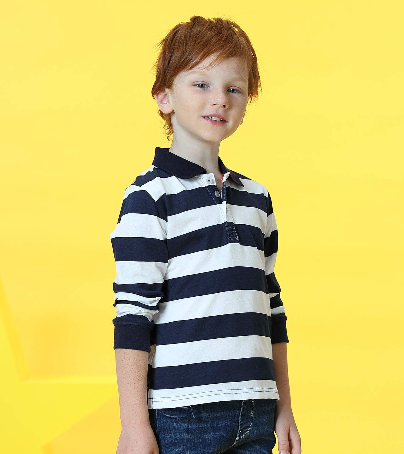 HowJoJo Boys Cotton Long Sleeve T-Shirts Striped Polo Shirts - Image 5