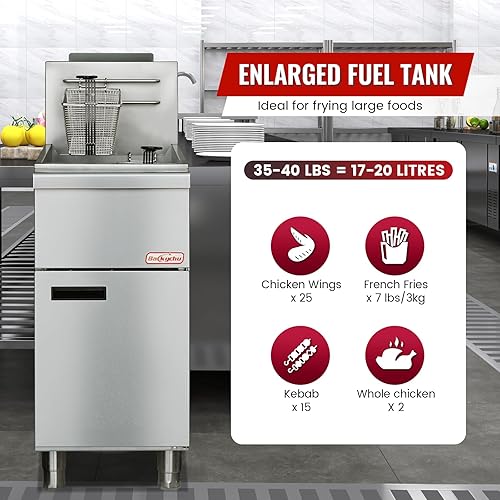 Miniatura 5 de Freidora Profunda Comercial - Freidora de Gas Natural de 3 Quemadores CSA, Capacidad de 35-40 libras, Termostato Ajustable de 90,000 BTUh 200F-400F,