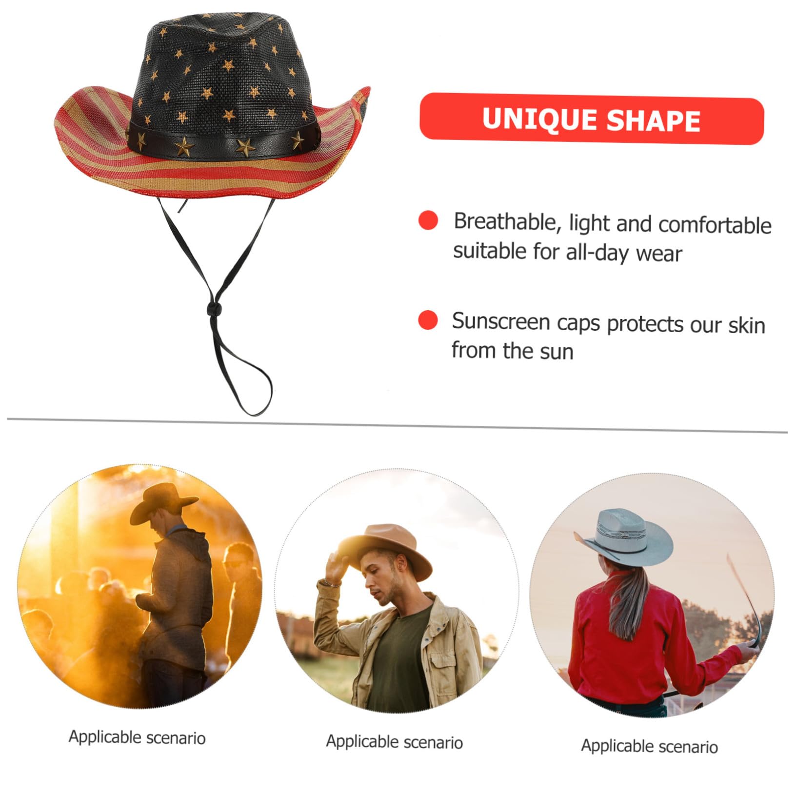 Western Cowboy Hat with American Flag Patriotic Straw Festival Hat for Men And Women for Dance Drama Picnics And Barbecues