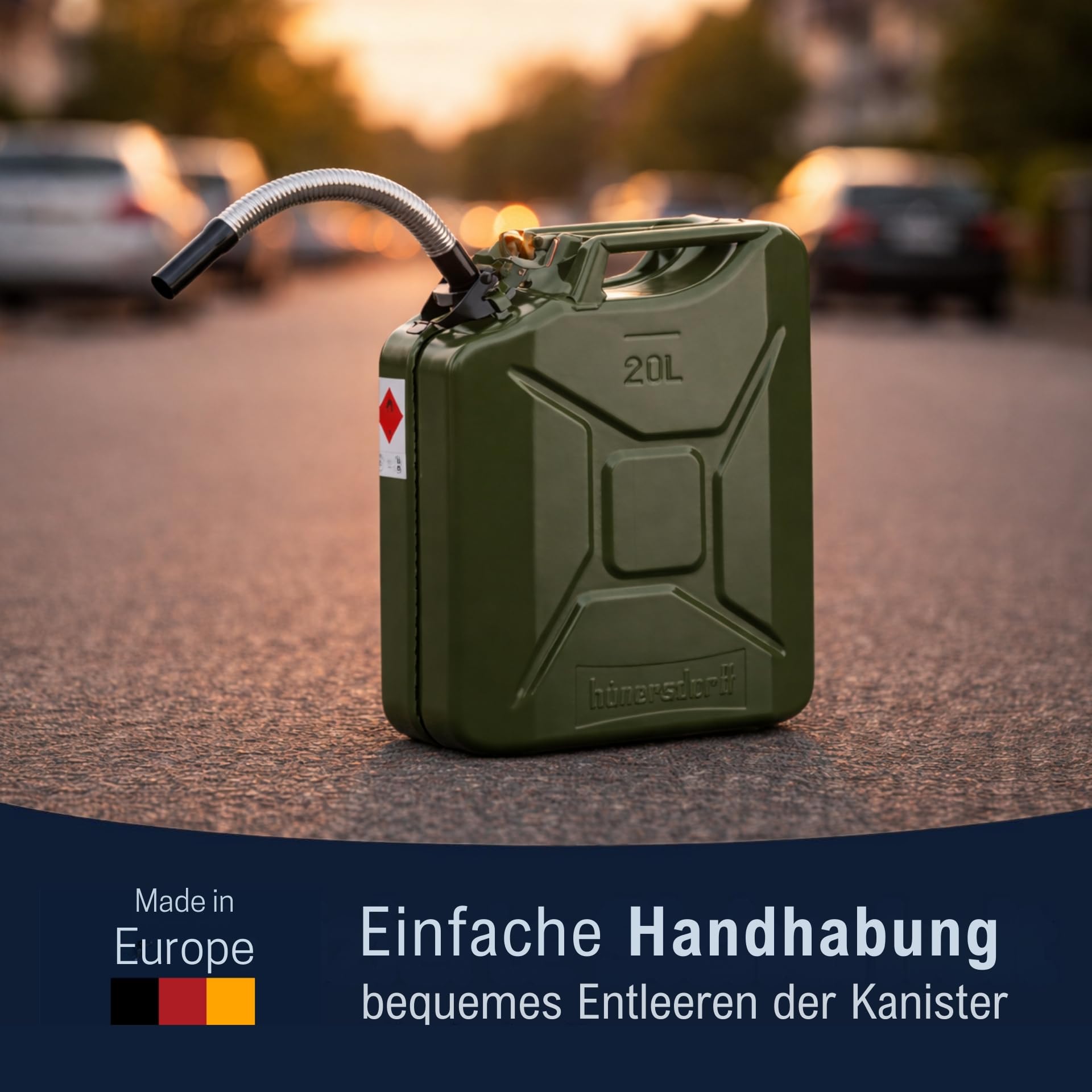 Metall-Kraftstoff-Kanister CLASSIC 20l, mit UN-Zulassung für Benzin, Diesel und andere Gefahrgüter, oliv