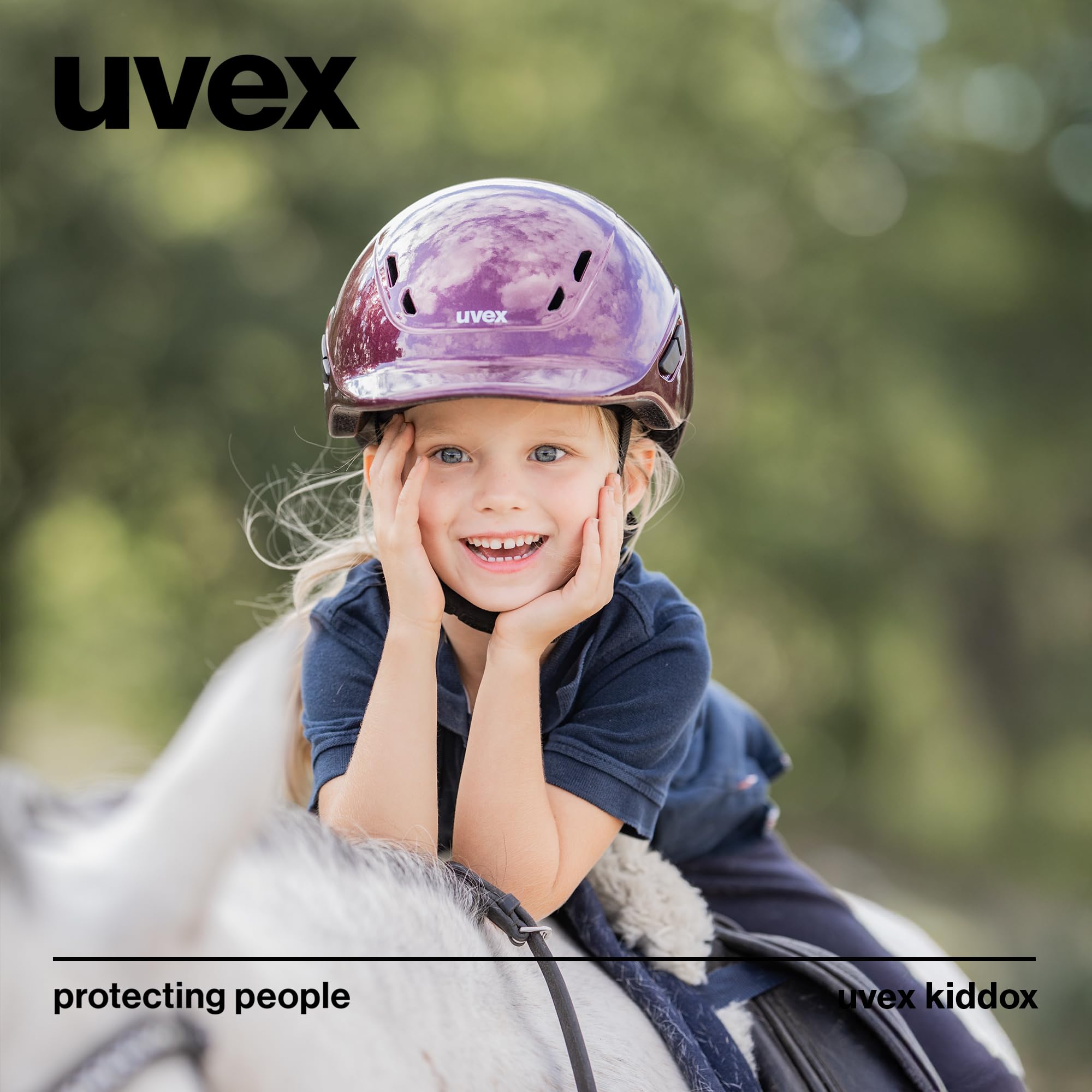 uvex Kiddox – Casco de equitación infantil ligero – Ajuste de tamaño individual – Ventilación óptima – Shiny